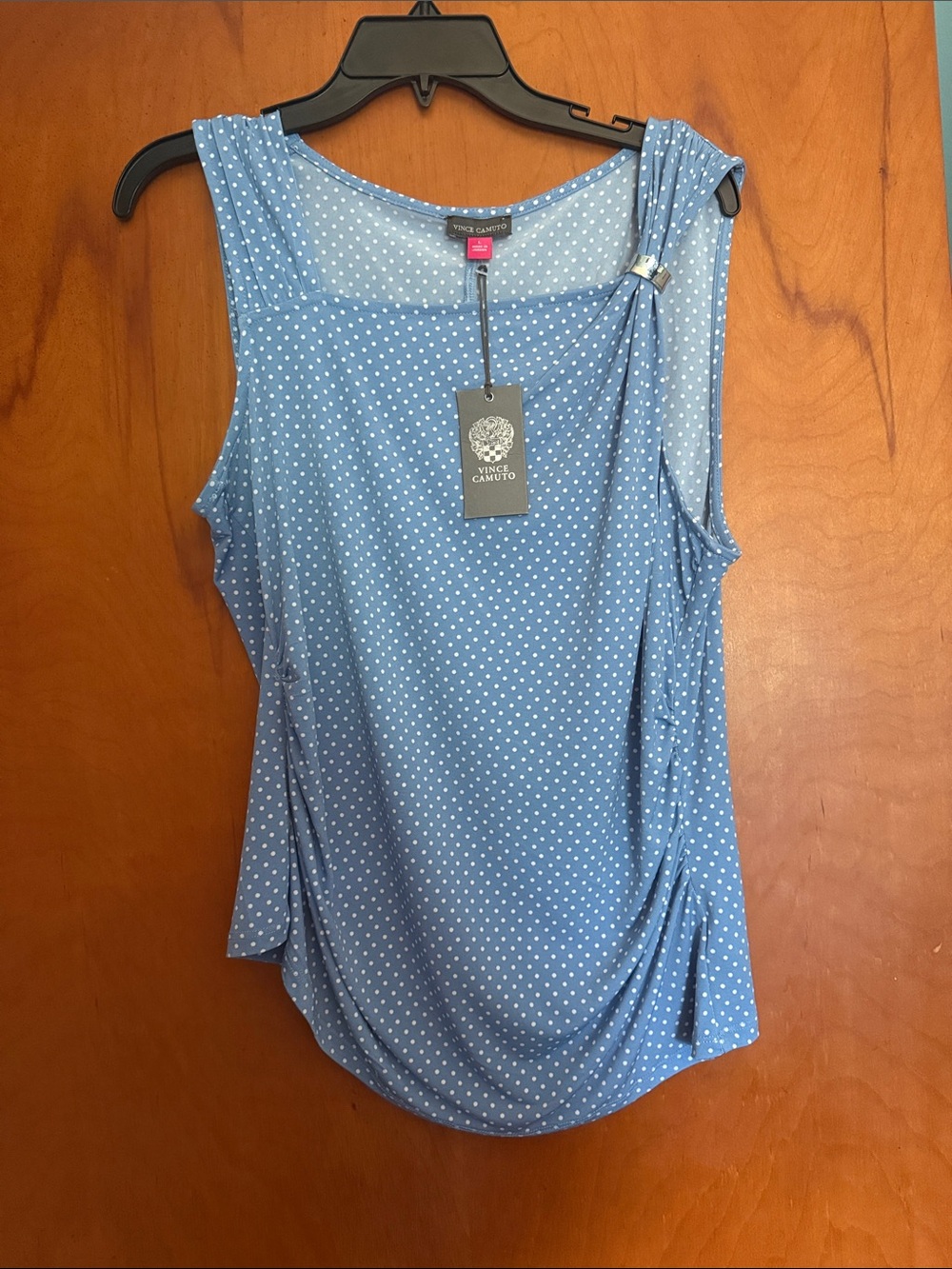 Vince Camuto Light Blue Polka Dot Sleeveless Draped Top